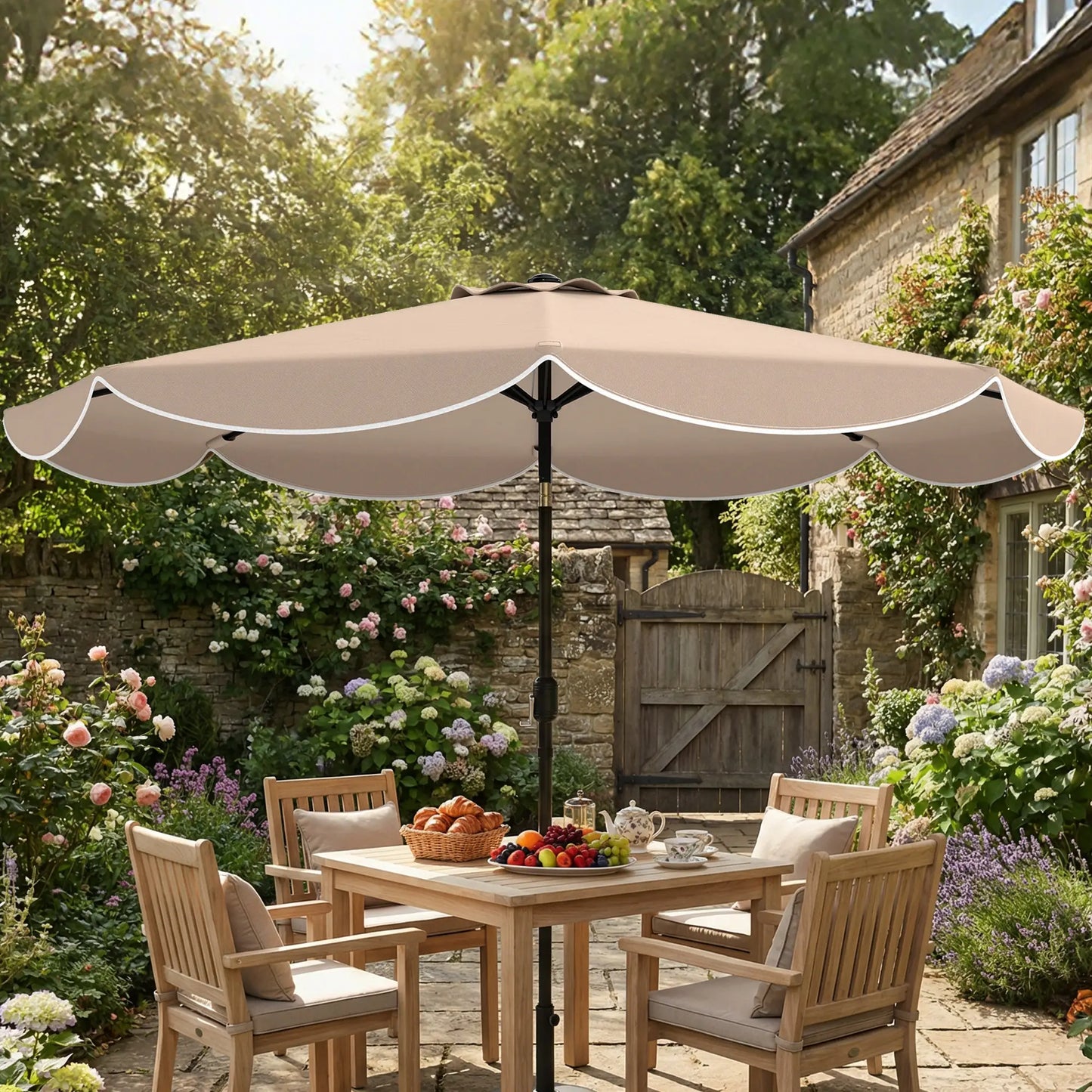 9' x 9' Round Market Umbrella, Tilt Crank Patio, Khaki Sun Umbrellas at Gallery Canada