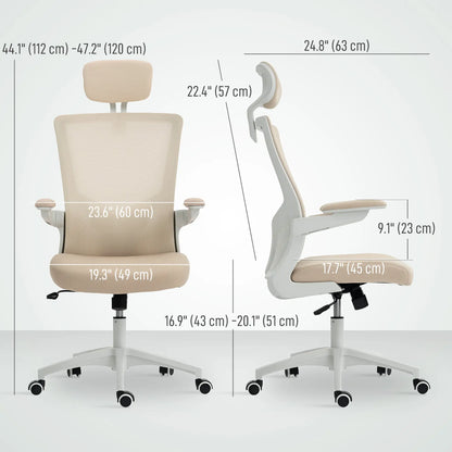 Ergonomic Office Chair, Swivel Desk Chair, Adjustable Lumbar Support, Headrest, Height, Flip-Up Armrests, Beige Task Chairs at Gallery Canada