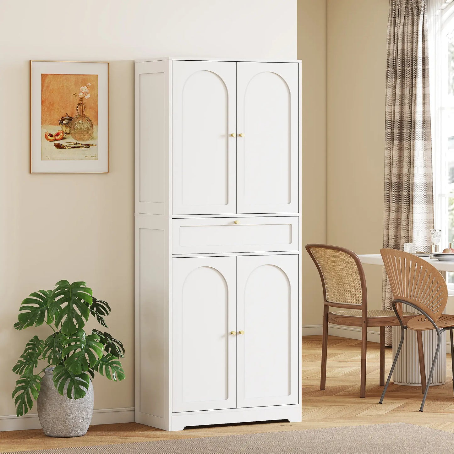 72.4" Tall Kitchen Pantry Cabinet, Shaker Doors, Adjustable Shelves, White Kitchen Pantry Cabinets at Gallery Canada