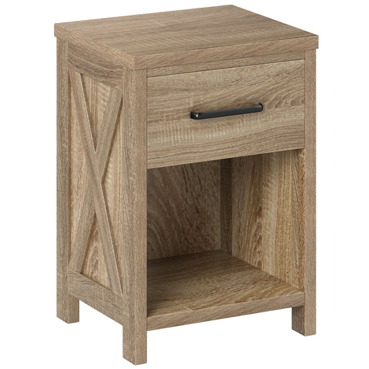 Nightstand With Drawer And Shelf, Natural