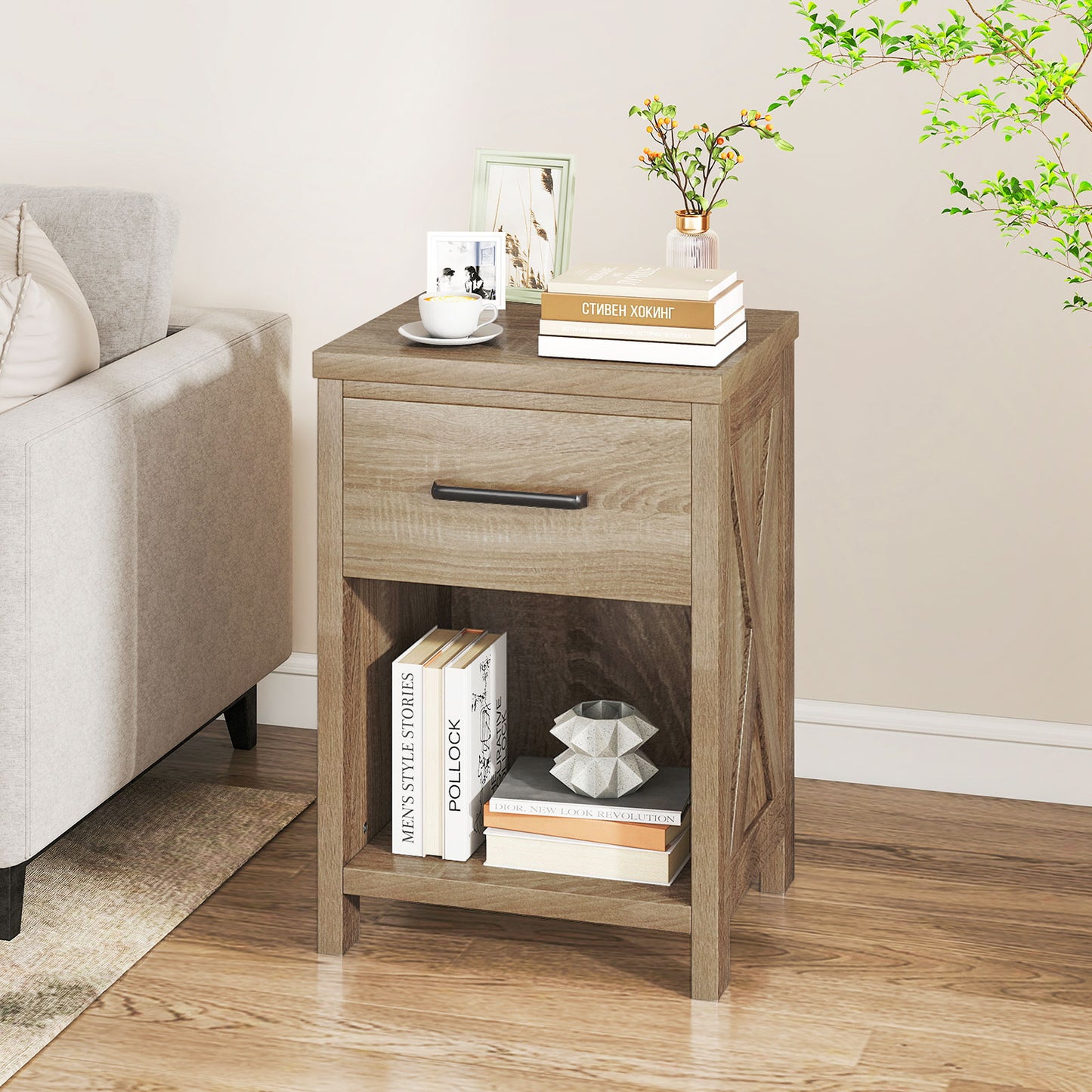 Nightstand With Drawer And Shelf, Natural End & Side Tables at Gallery Canada