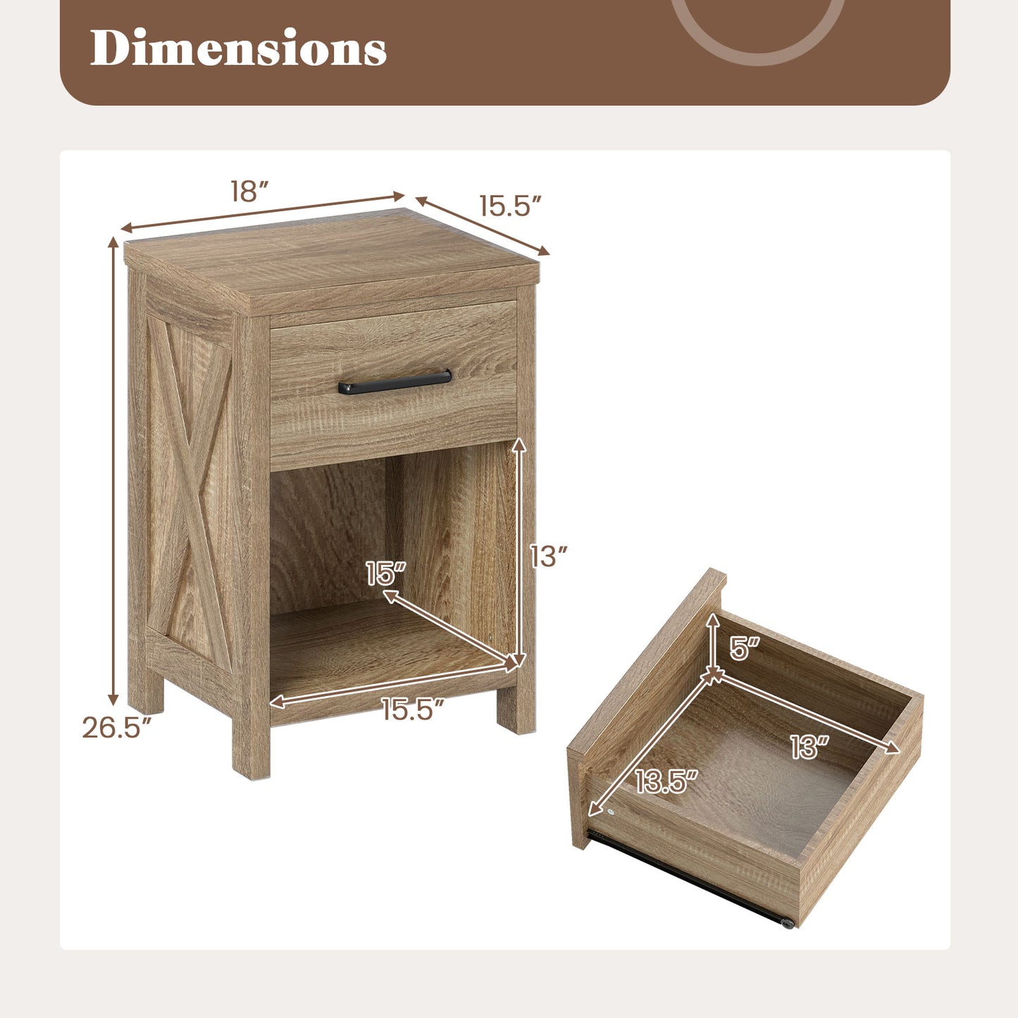 Nightstand With Drawer And Shelf, Natural End & Side Tables at Gallery Canada