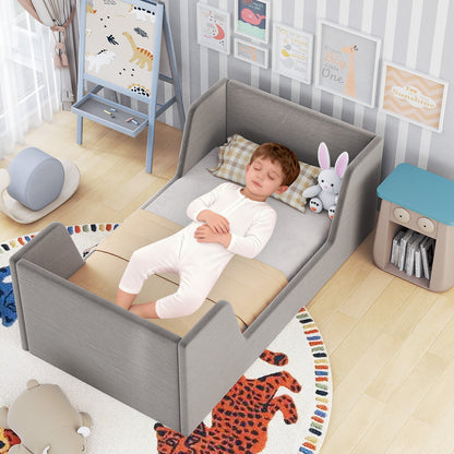 Soft Velvet Toddler Bed Frame, With Safety Rails, Gray Toddler Beds at Gallery Canada