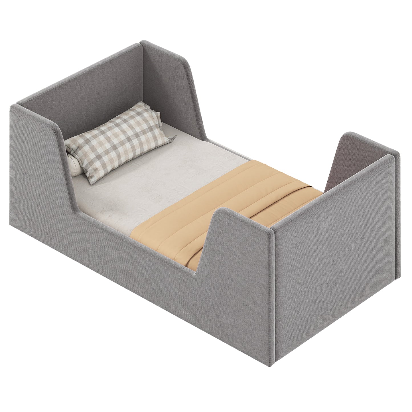 Soft Velvet Toddler Bed Frame, With Safety Rails, Gray Toddler Beds at Gallery Canada