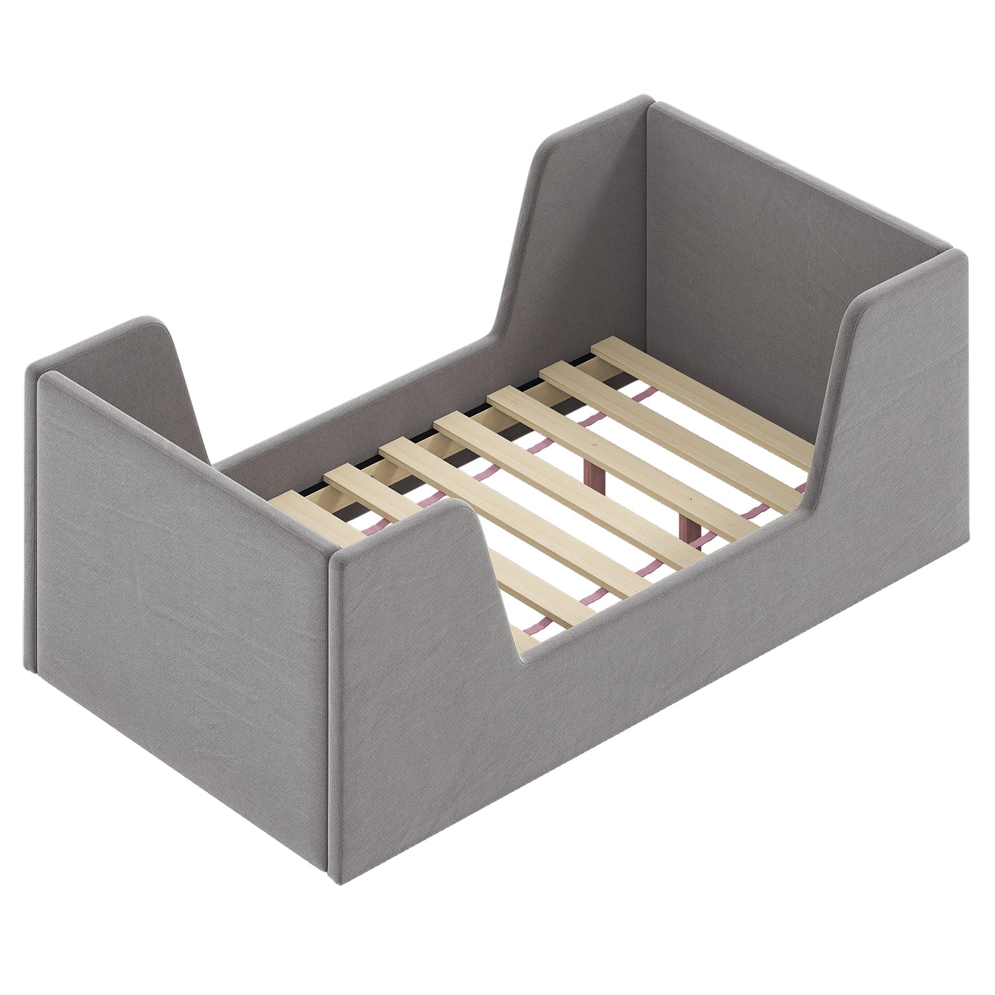Soft Velvet Toddler Bed Frame, With Safety Rails, Gray Toddler Beds at Gallery Canada