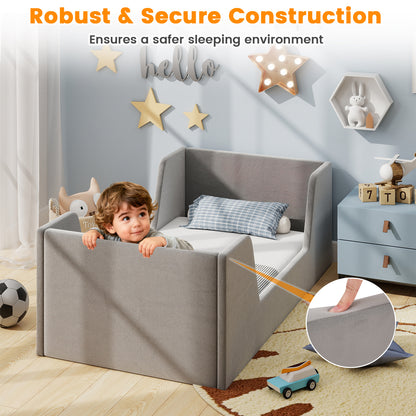 Soft Velvet Toddler Bed Frame, With Safety Rails, Gray Toddler Beds at Gallery Canada