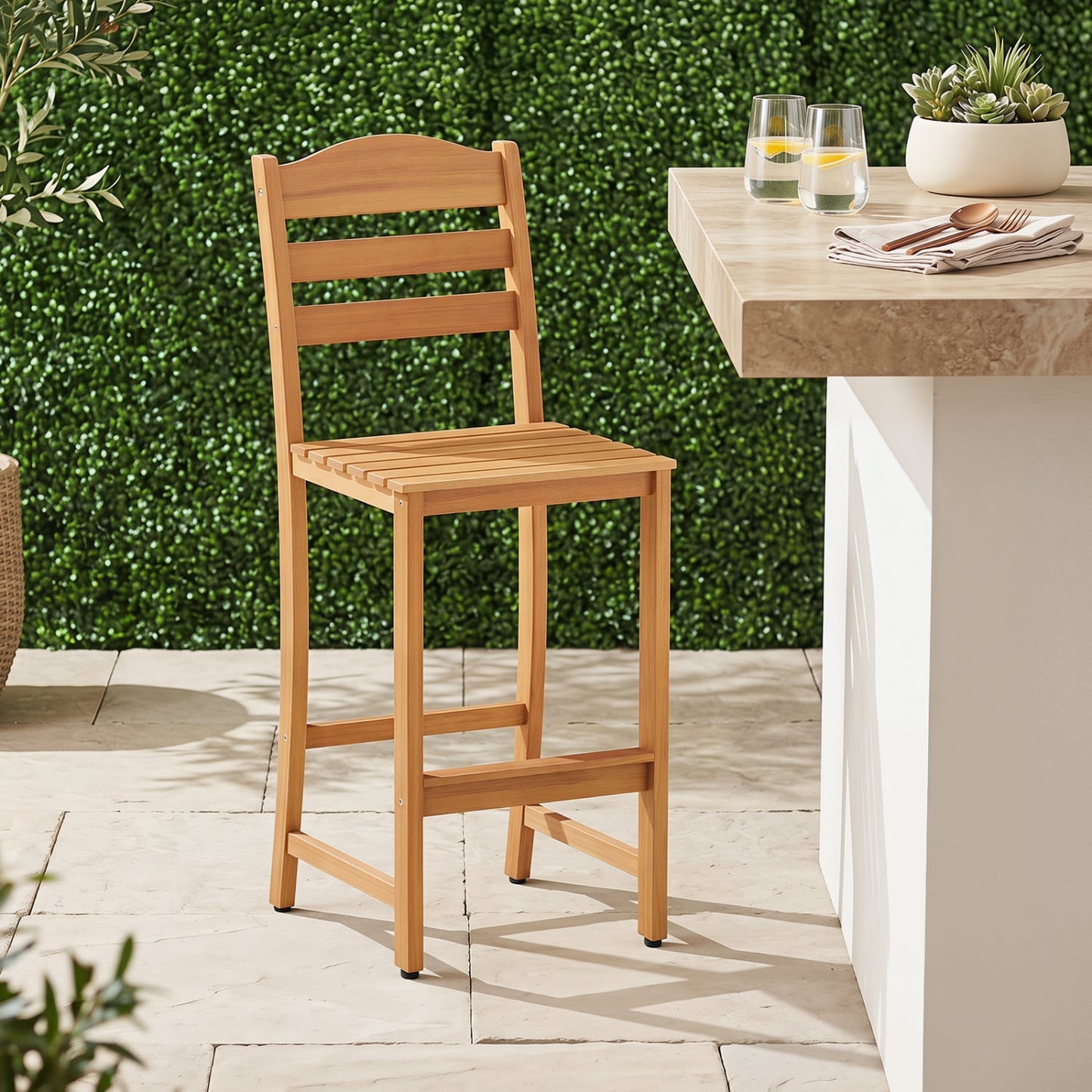 Solid Acacia Wood Bar Stools Heavy-duty Outdoor Barstools with 400 LBS Max Load Patio Bar Furniture at Gallery Canada