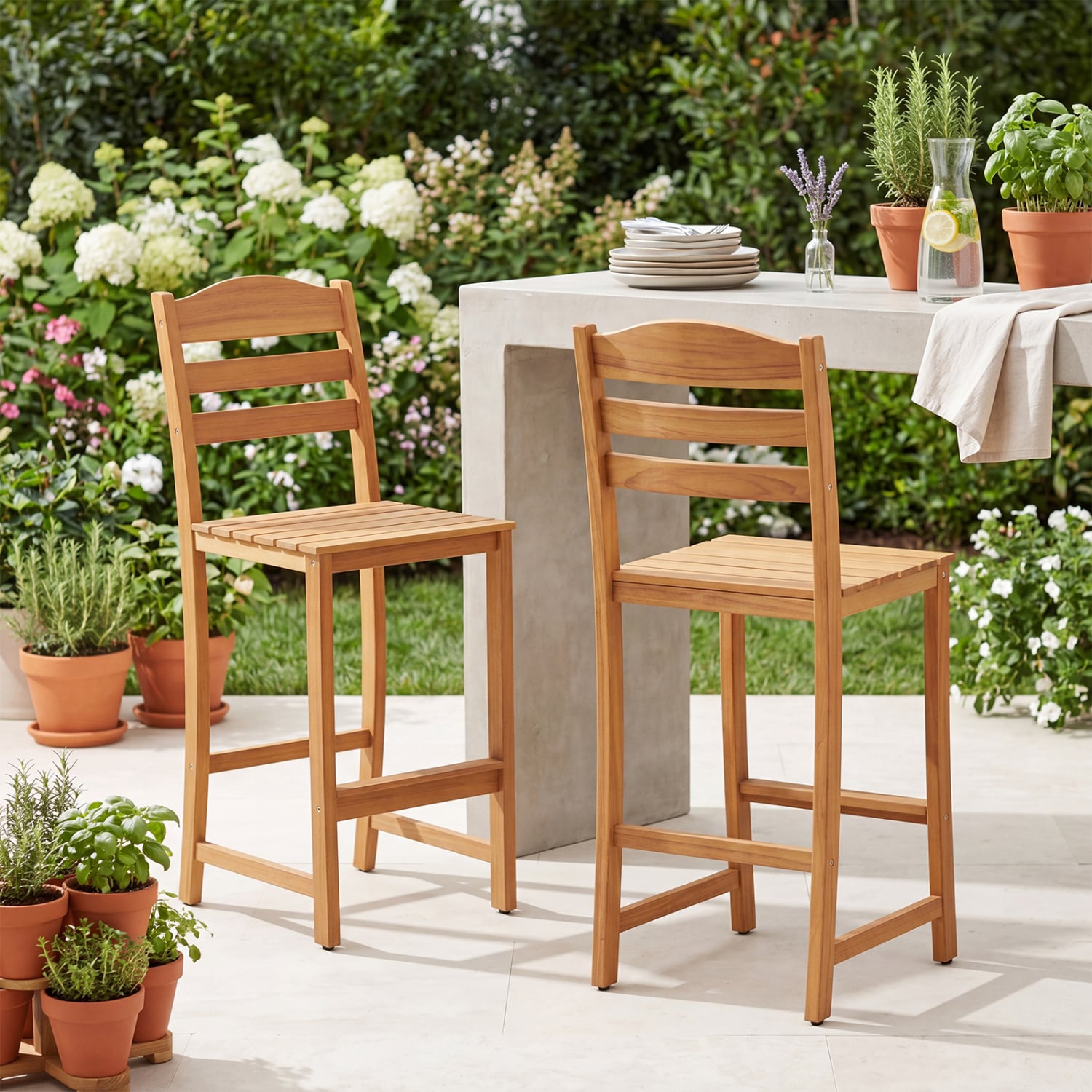 Solid Acacia Wood Bar Stools Heavy-duty Outdoor Barstools with 400 LBS Max Load Patio Bar Furniture at Gallery Canada