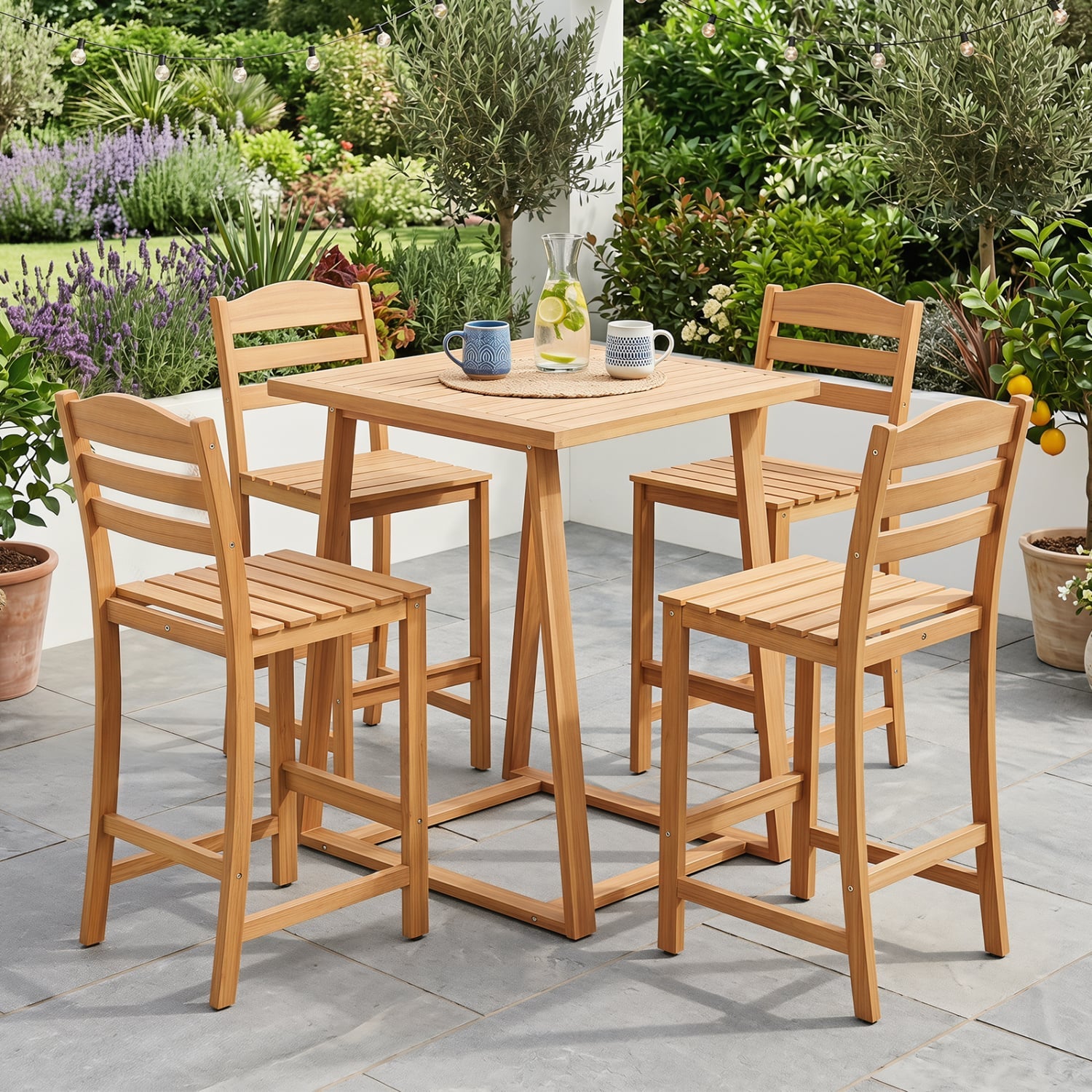 Solid Acacia Wood Bar Stools Heavy-duty Outdoor Barstools with 400 LBS Max Load Patio Bar Furniture at Gallery Canada