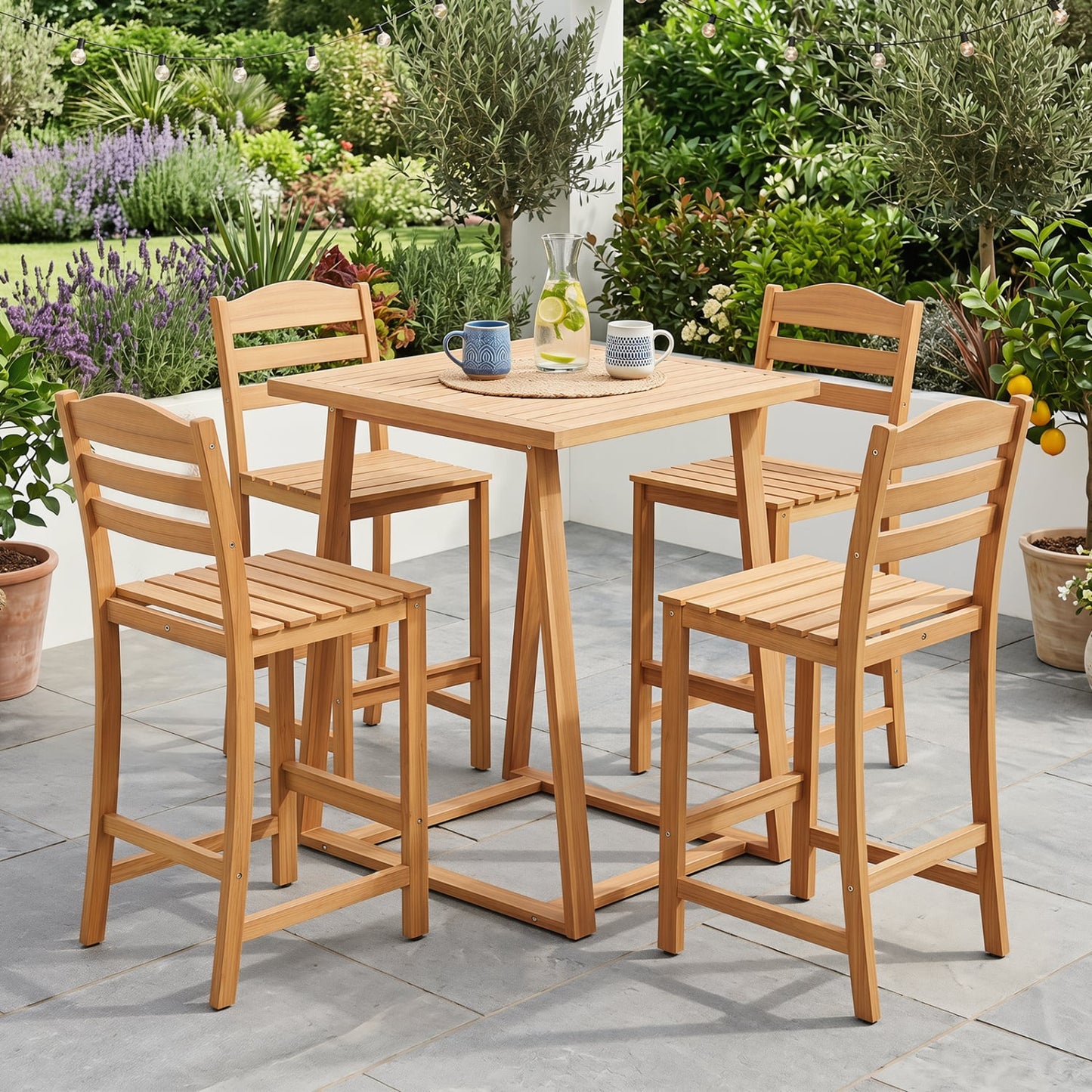 Solid Acacia Wood Bar Stools Heavy-duty Outdoor Barstools with 400 LBS Max Load Patio Bar Furniture at Gallery Canada
