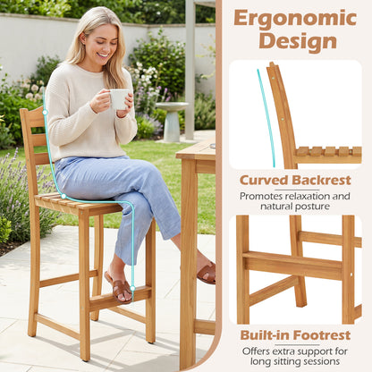 Solid Acacia Wood Bar Stools Heavy-duty Outdoor Barstools with 400 LBS Max Load Patio Bar Furniture at Gallery Canada