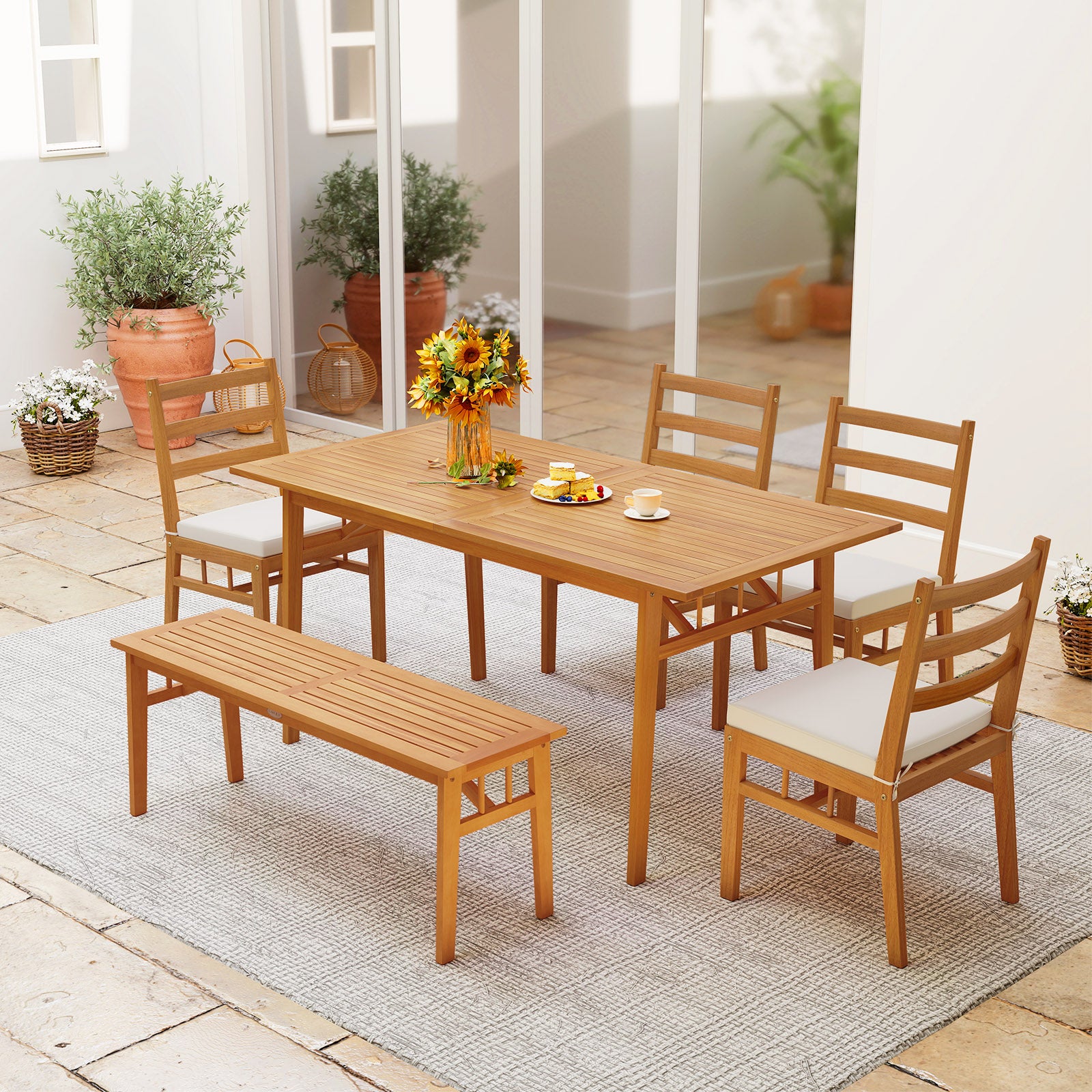 Solid Acacia Wood Patio Chair Set of 2 Armless Chair, White Patio Dining Chairs at Gallery Canada