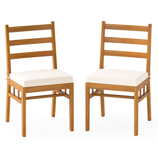 Solid Acacia Wood Patio Chair Set of 2 Armless Chair, White Patio Dining Chairs White at Gallery Canada