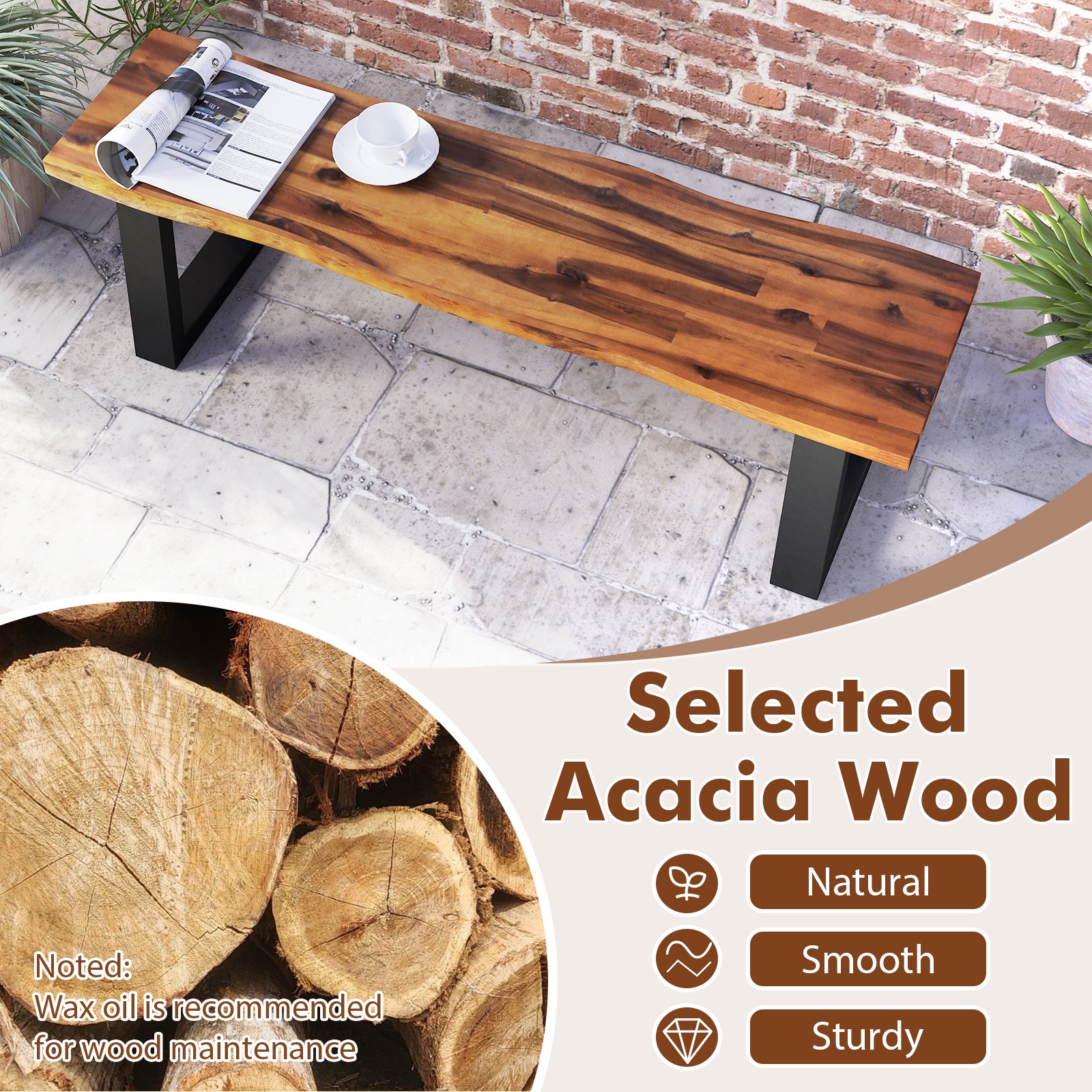 Solid Acacia Wood Patio Bench Dining Bench Seating Bench Outdoor Benches at Gallery Canada