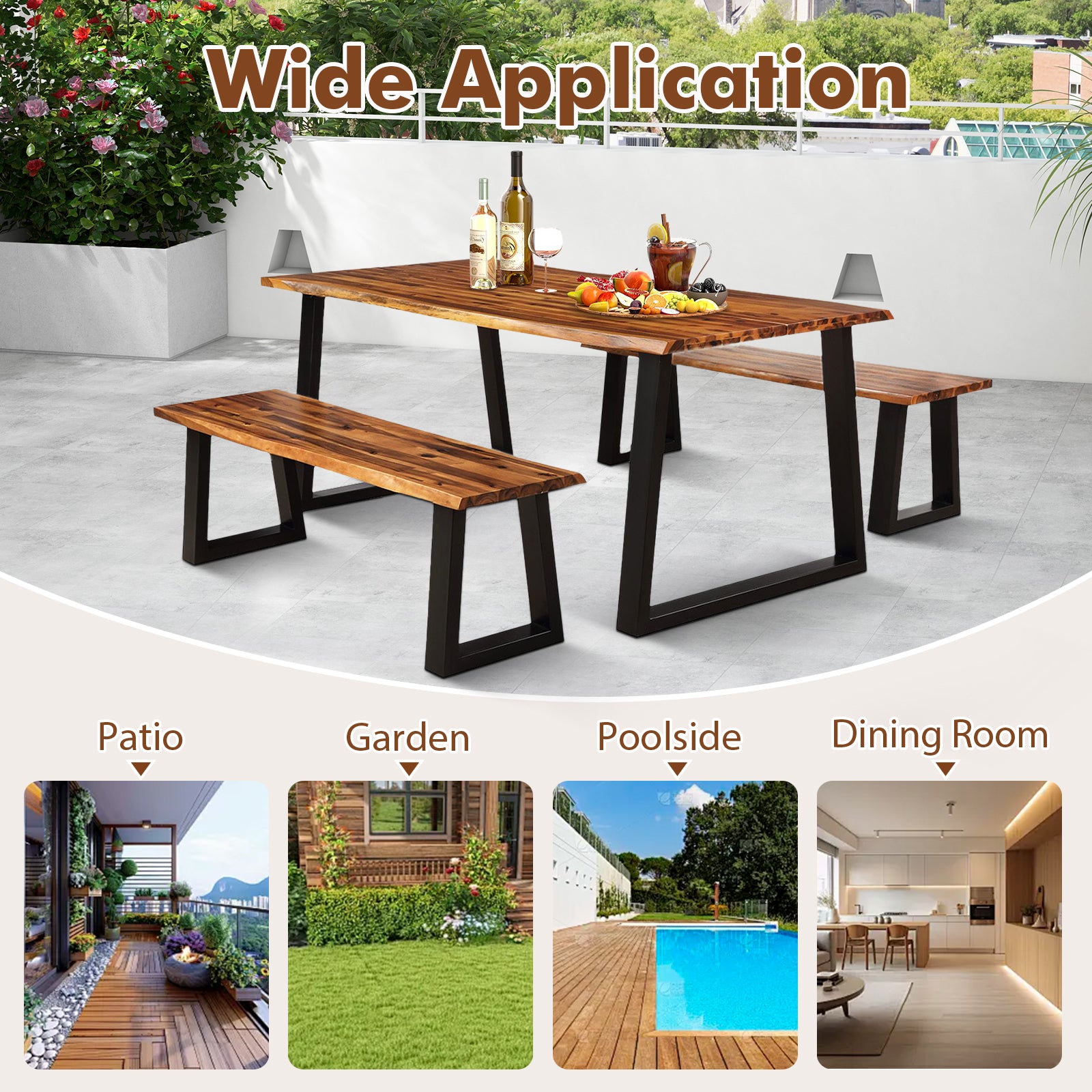 Solid Acacia Wood Patio Bench Dining Bench Seating Bench Outdoor Benches at Gallery Canada