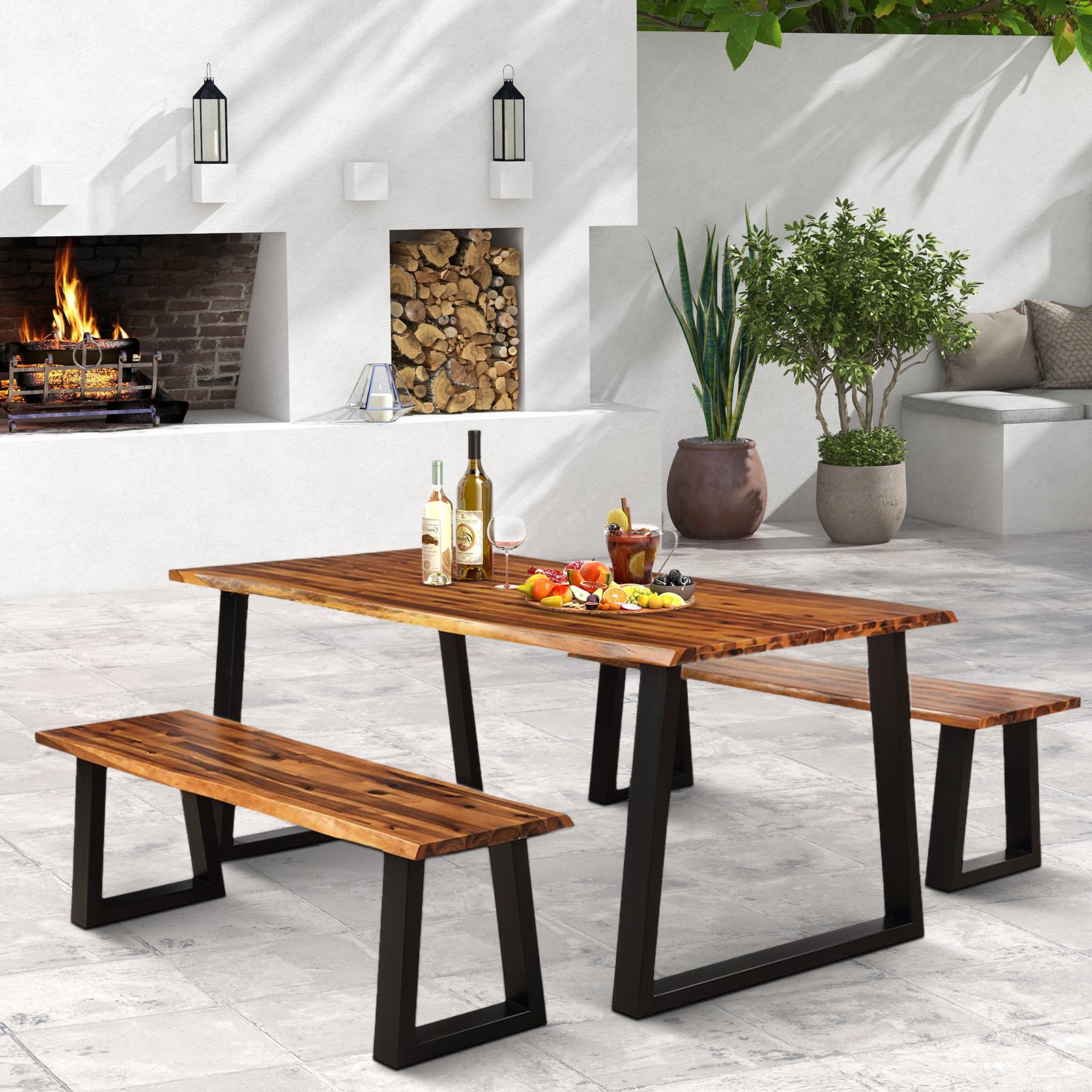 Solid Acacia Wood Patio Bench Dining Bench Seating Bench Outdoor Benches at Gallery Canada