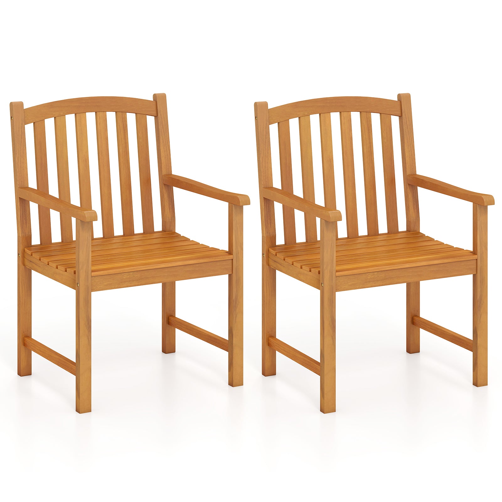 Solid Acacia Wood Patio Chairs Set of 2 with Slatted Seat and Inclined Backrest for Porch, Natural Patio Dining Chairs Natural at Gallery Canada
