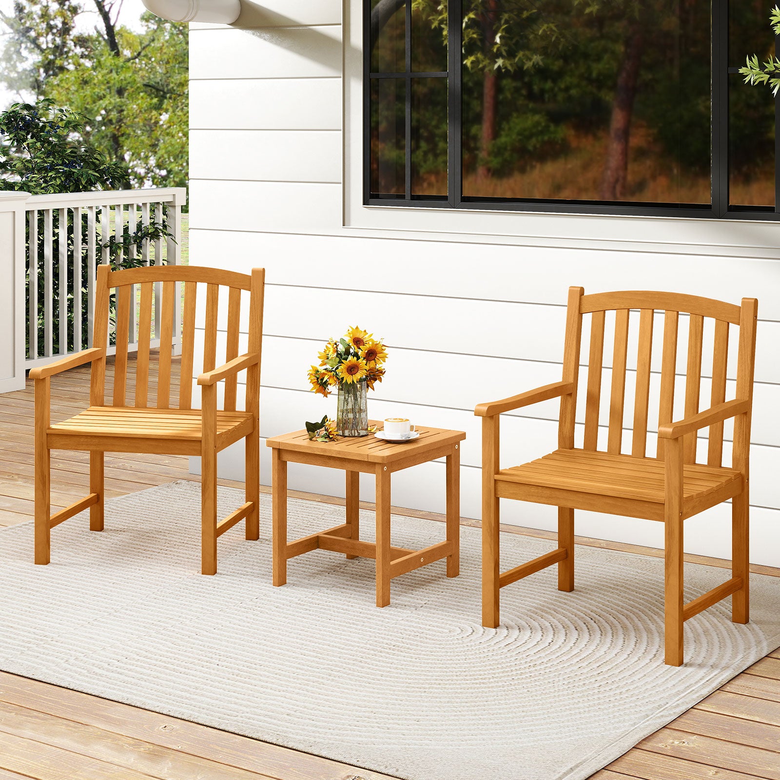 Solid Acacia Wood Patio Chairs Set of 2 with Slatted Seat and Inclined Backrest for Porch, Natural Patio Dining Chairs at Gallery Canada