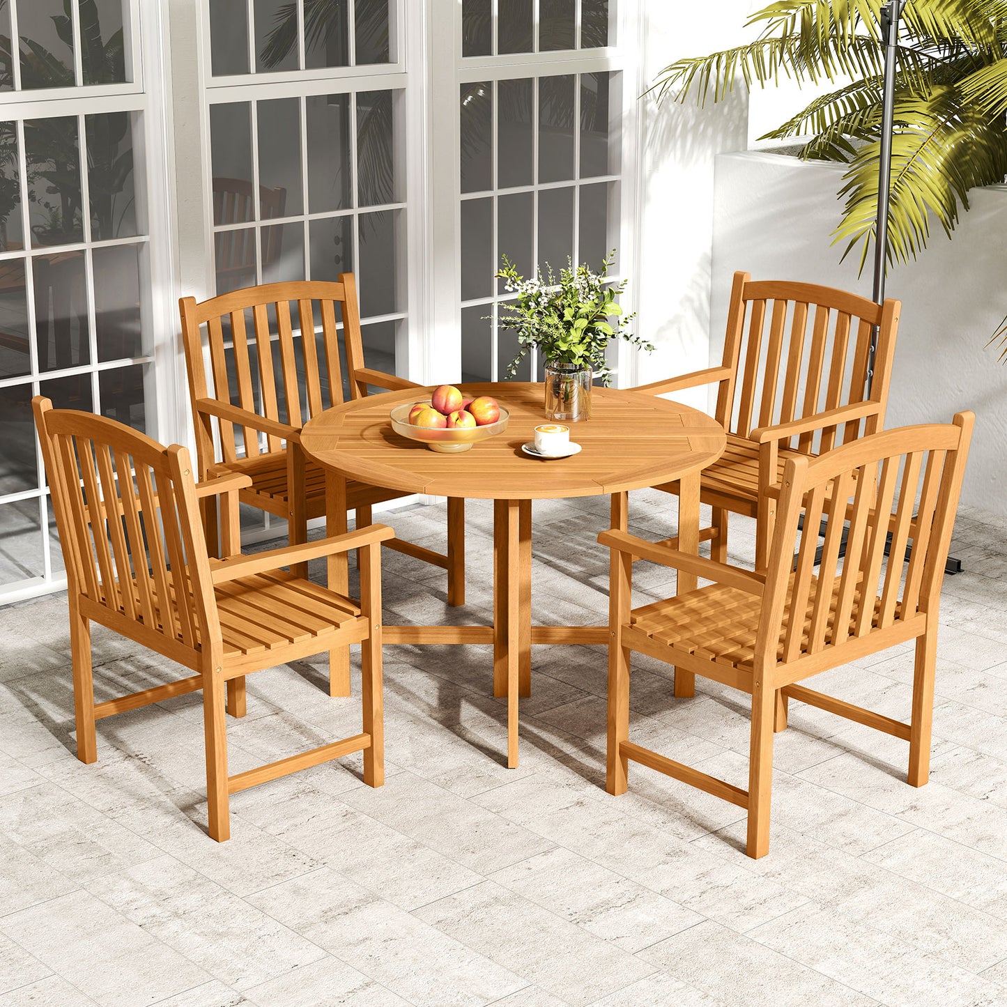Solid Acacia Wood Patio Chairs Set of 2 with Slatted Seat and Inclined Backrest for Porch, Natural Patio Dining Chairs at Gallery Canada