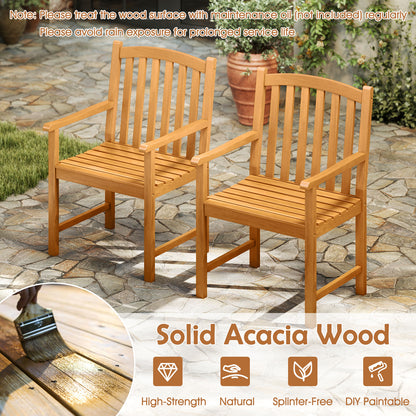 Solid Acacia Wood Patio Chairs Set of 2 with Slatted Seat and Inclined Backrest for Porch, Natural Patio Dining Chairs at Gallery Canada