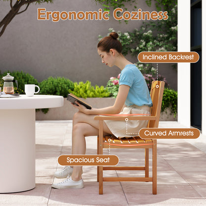Solid Acacia Wood Patio Chairs Set of 2 with Slatted Seat and Inclined Backrest for Porch, Natural Patio Dining Chairs at Gallery Canada