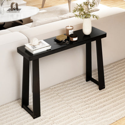 Solid Rubber Wood Console Table 43inch Narrow Entryway Table with Thick Tabletop and Stable Base, Black