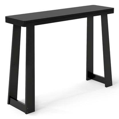 Solid Rubber Wood Console Table 43inch Narrow Entryway Table with Thick Tabletop and Stable Base, Black