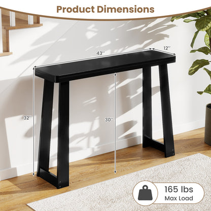 Solid Rubber Wood Console Table 43inch Narrow Entryway Table with Thick Tabletop and Stable Base, Black