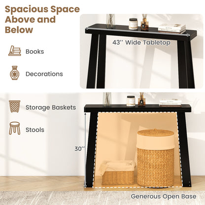 Solid Rubber Wood Console Table 43inch Narrow Entryway Table with Thick Tabletop and Stable Base, Black