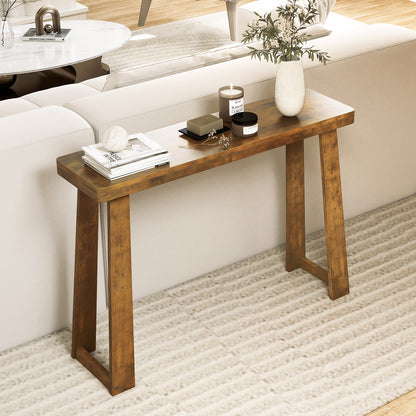 Solid Rubber Wood Console Table 43inch Narrow Entryway Table with Thick Tabletop and Stable Base, Walnut