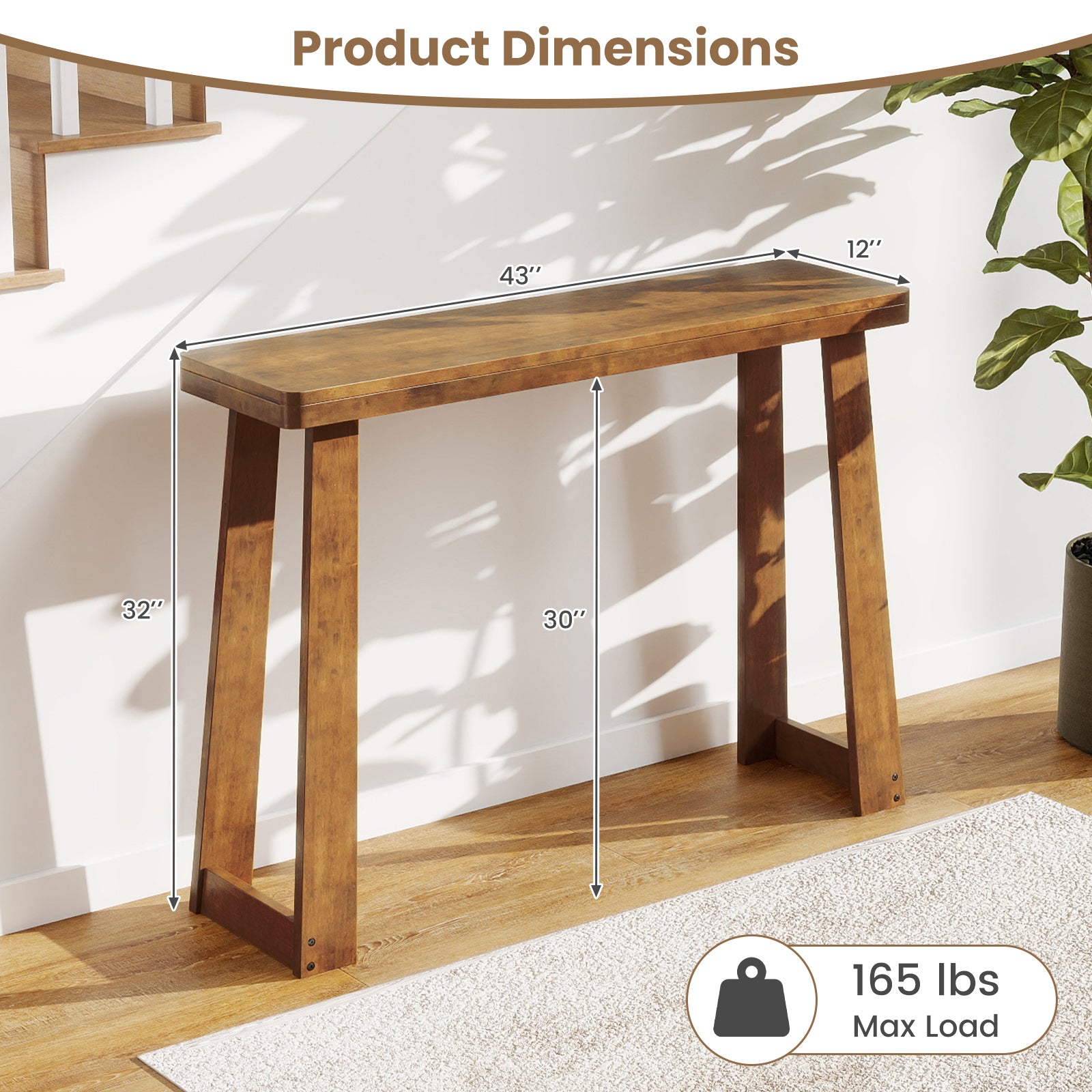 Solid Rubber Wood Console Table 43inch Narrow Entryway Table with Thick Tabletop and Stable Base, Walnut Console Tables at Gallery Canada
