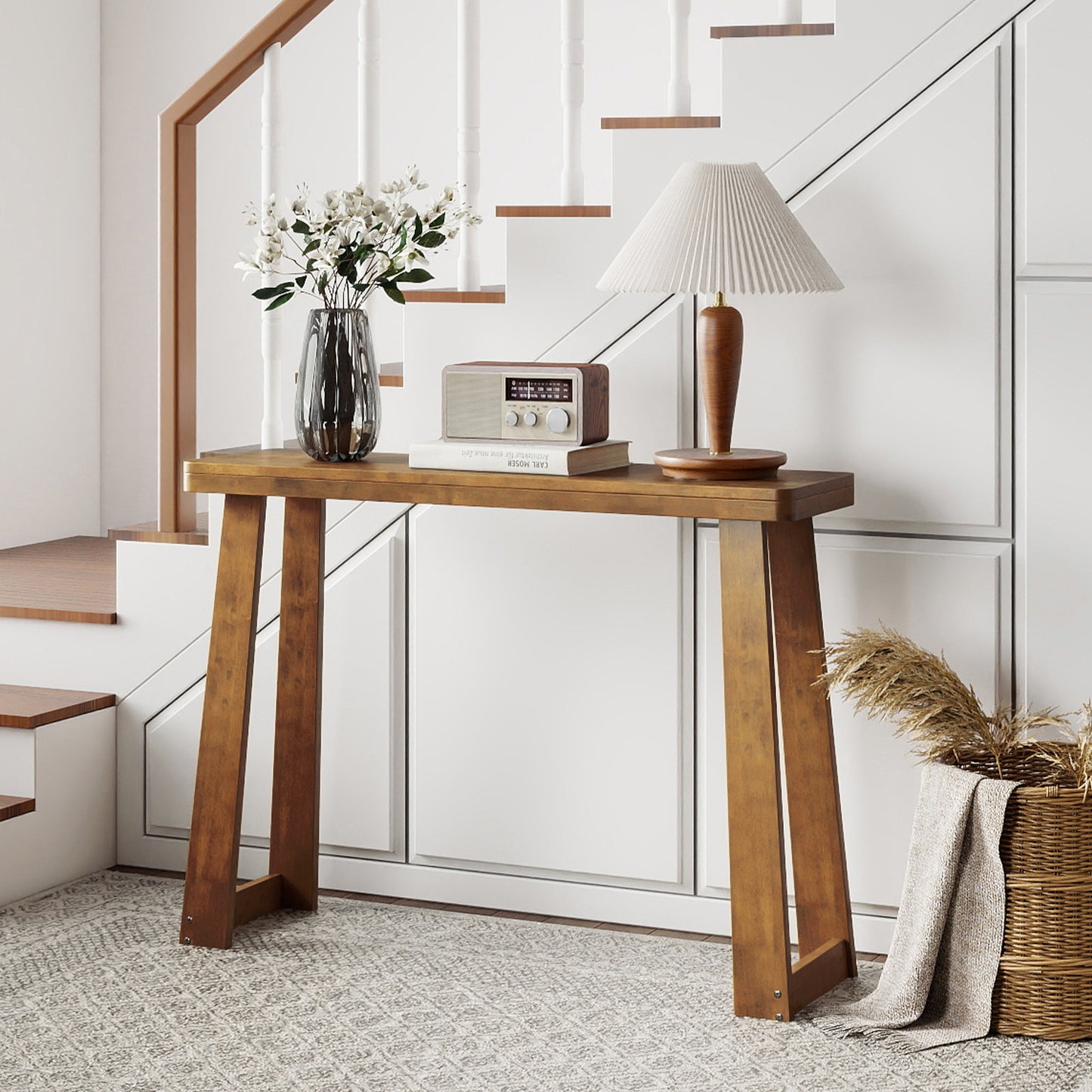Solid Rubber Wood Console Table 43inch Narrow Entryway Table with Thick Tabletop and Stable Base, Walnut Console Tables at Gallery Canada