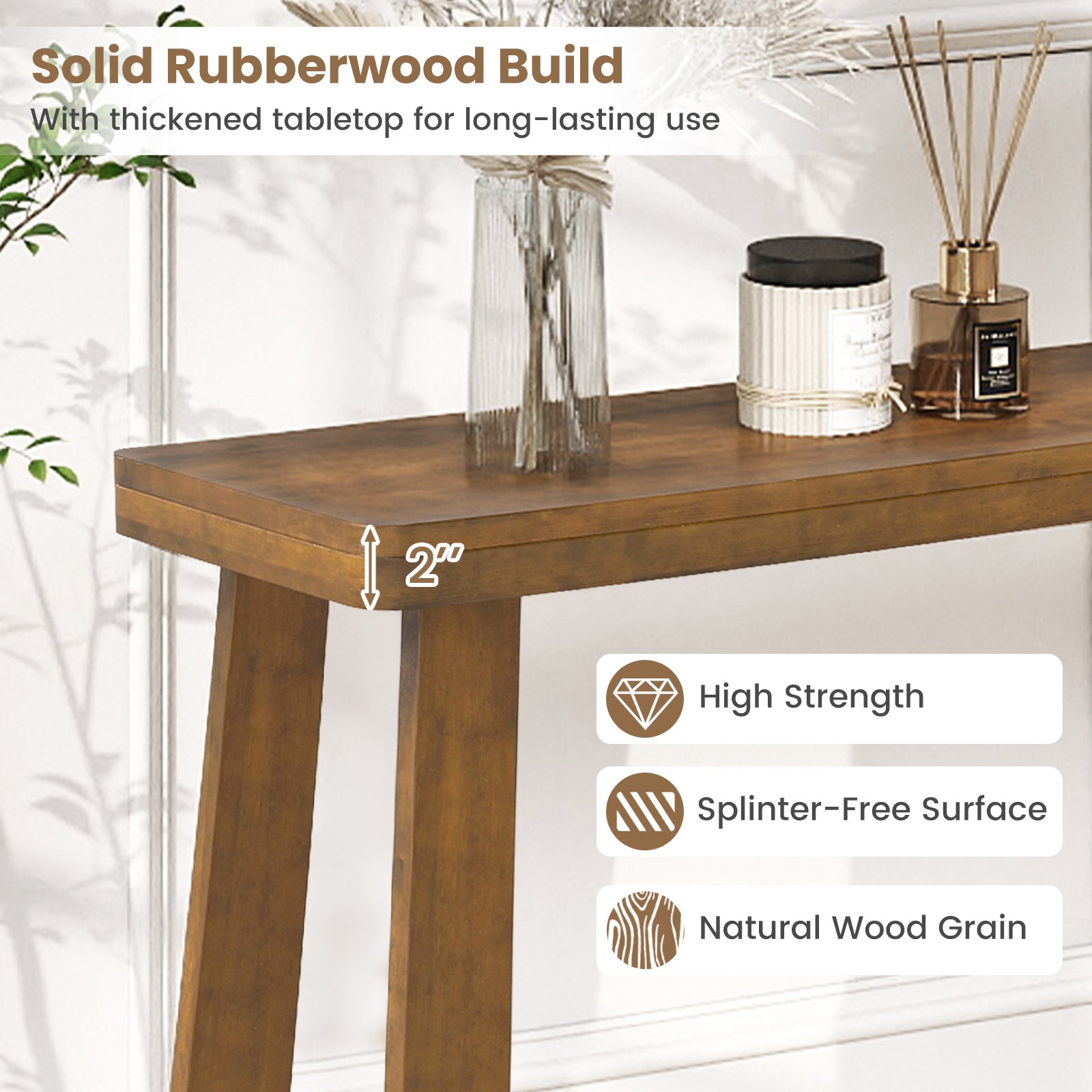 Solid Rubber Wood Console Table 43inch Narrow Entryway Table with Thick Tabletop and Stable Base, Walnut Console Tables at Gallery Canada