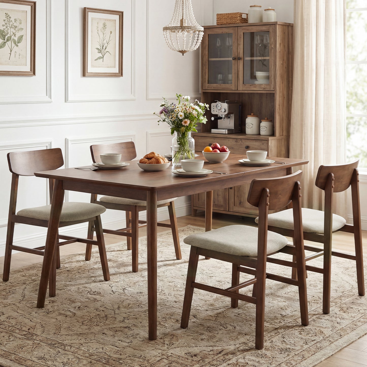Rubber Wood Dining Chairs, Set of 4, Curved Backrest, Walnut Dining Chairs at Gallery Canada
