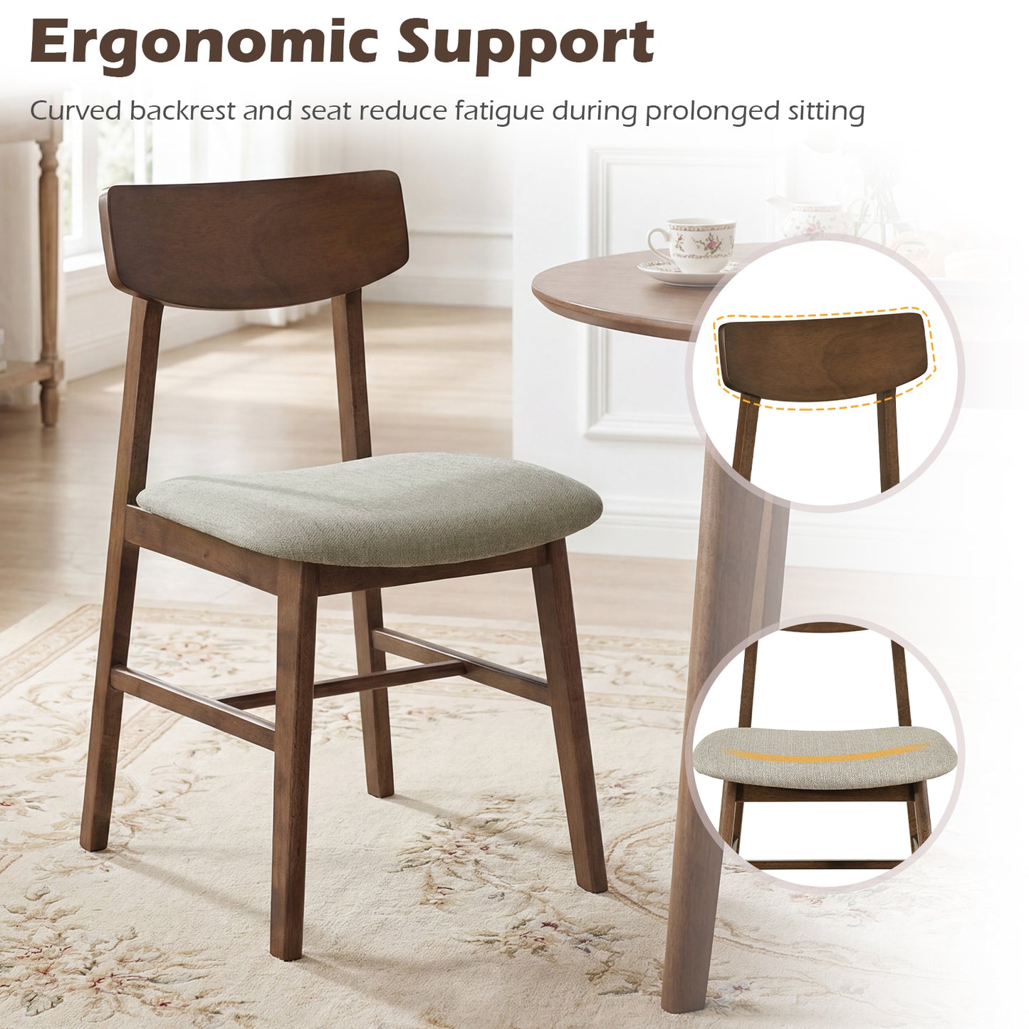 Rubber Wood Dining Chairs, Set of 4, Curved Backrest, Walnut Dining Chairs at Gallery Canada
