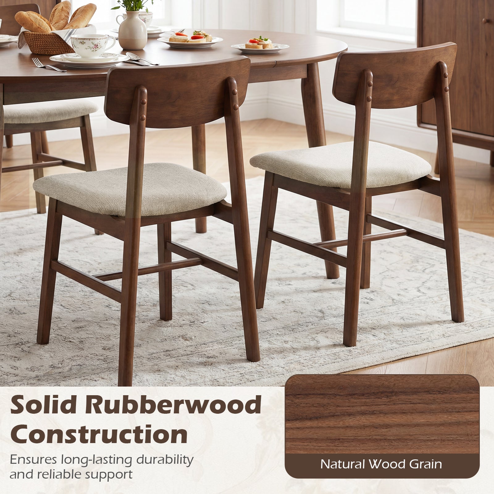 Rubber Wood Dining Chairs, Set of 4, Curved Backrest, Walnut Dining Chairs at Gallery Canada