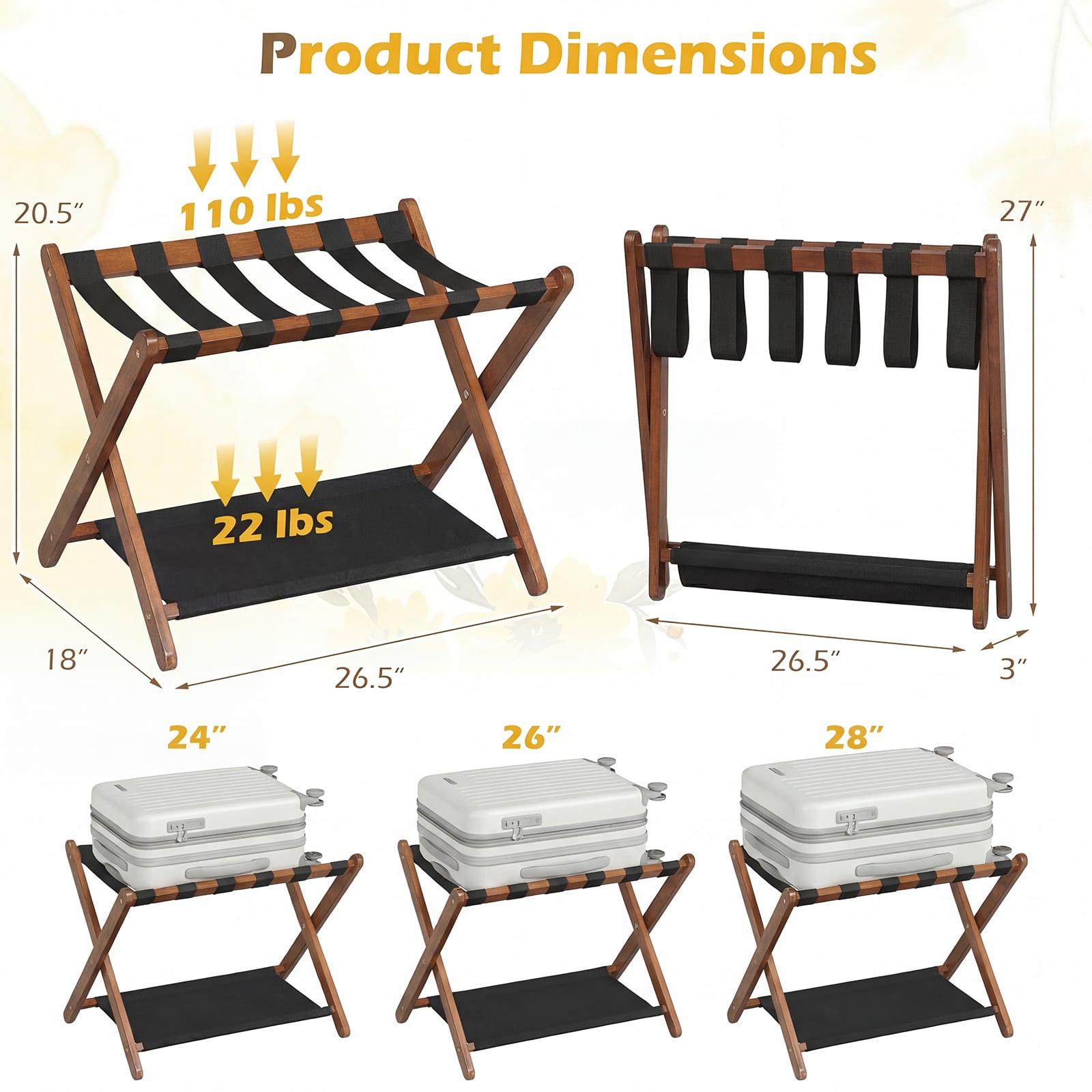 Solid Rubberwood Folding Luggage Rack With Nylon Shelves Shoe Racks & Storage Benches at Gallery Canada