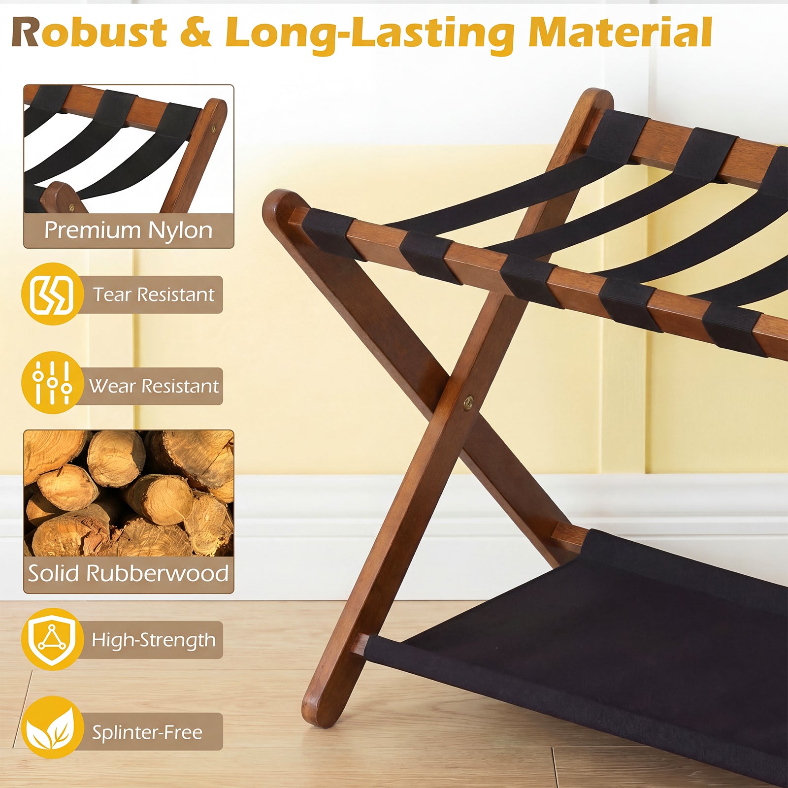 Solid Rubberwood Folding Luggage Rack With Nylon Shelves Shoe Racks & Storage Benches at Gallery Canada