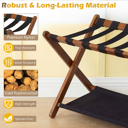 Solid Rubberwood Folding Luggage Rack With Nylon Shelves Shoe Racks & Storage Benches at Gallery Canada