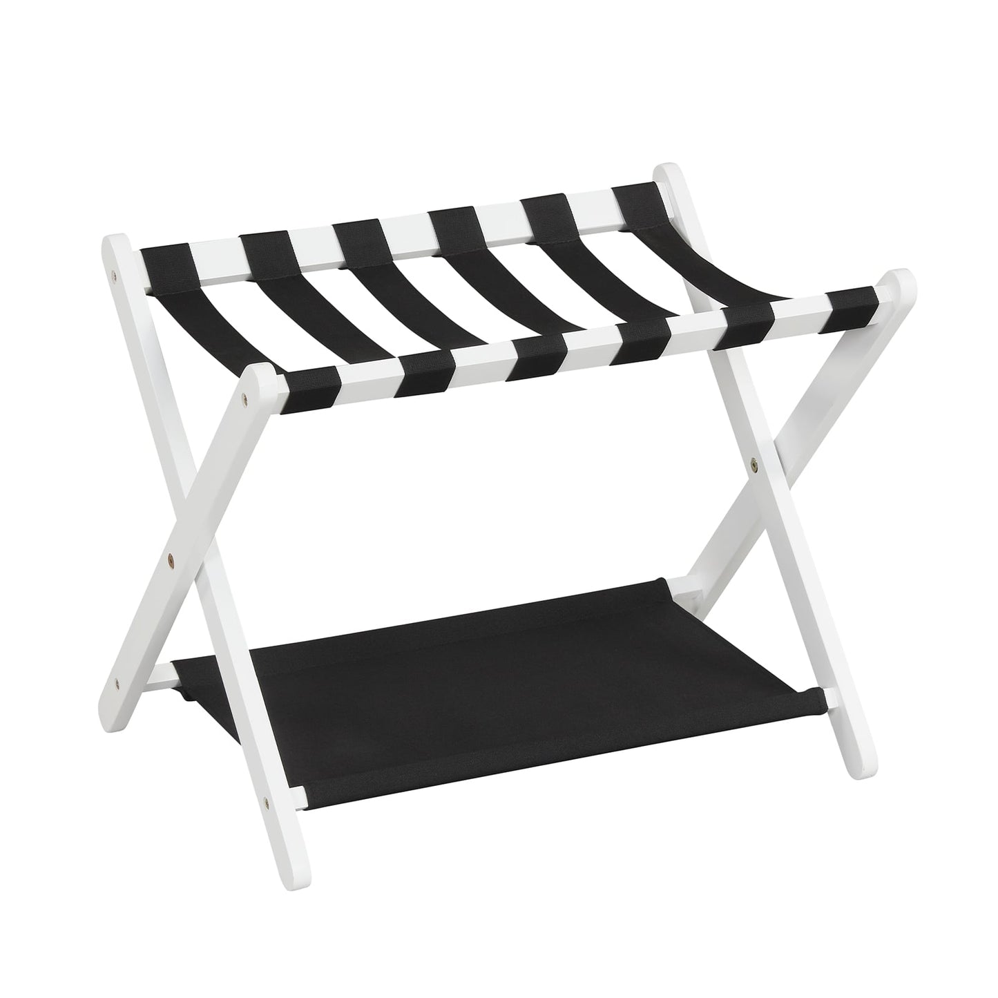 Solid Rubberwood Folding Luggage Rack, Nylon Shelves, Black & White Shoe Racks & Storage Benches Black & White at Gallery Canada