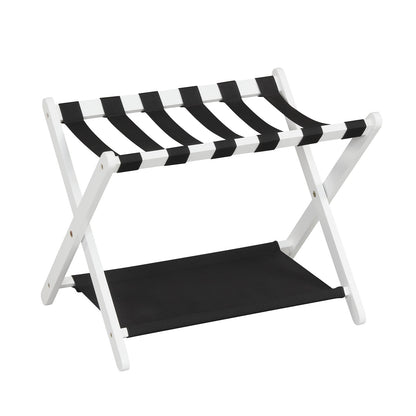 Solid Rubberwood Folding Luggage Rack, Nylon Shelves, Black & White Shoe Racks & Storage Benches Black & White at Gallery Canada