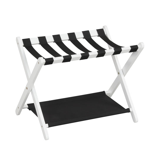 Solid Rubberwood Folding Luggage Rack, Nylon Shelves, Black & White Shoe Racks & Storage Benches Black & White at Gallery Canada