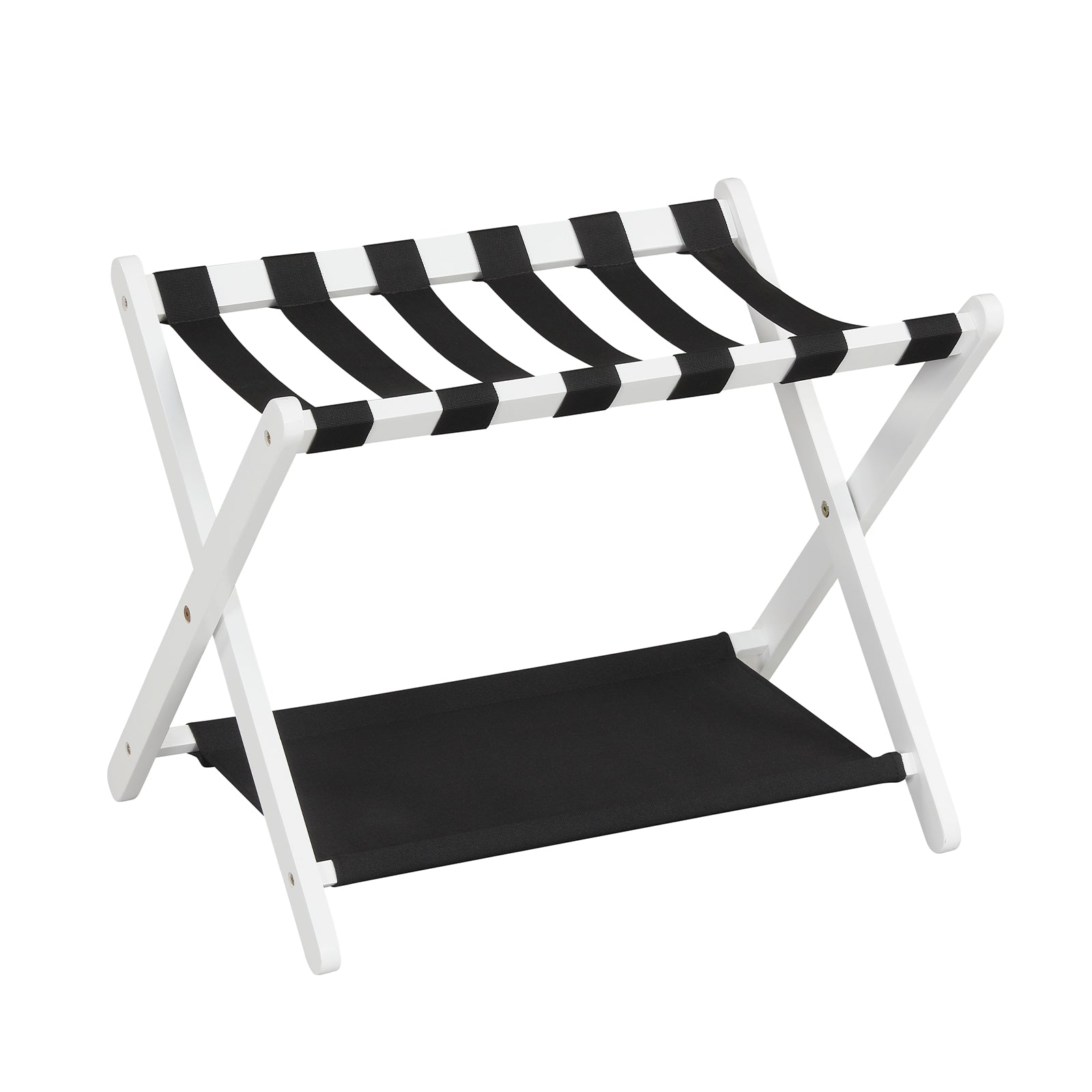 Solid Rubberwood Folding Luggage Rack, Nylon Shelves, Black & White Shoe Racks & Storage Benches at Gallery Canada