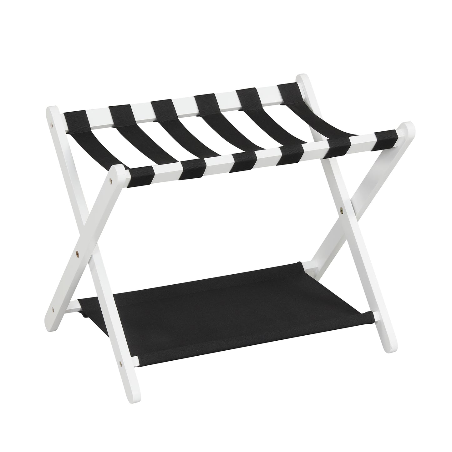 Solid Rubberwood Folding Luggage Rack, Nylon Shelves, Black & White Shoe Racks & Storage Benches at Gallery Canada