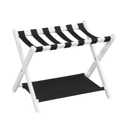 Solid Rubberwood Folding Luggage Rack, Nylon Shelves, Black & White Shoe Racks & Storage Benches at Gallery Canada