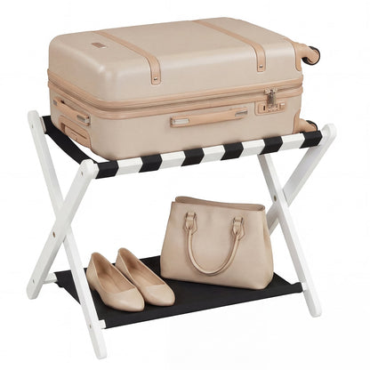 Solid Rubberwood Folding Luggage Rack, Nylon Shelves, Black & White Shoe Racks & Storage Benches at Gallery Canada