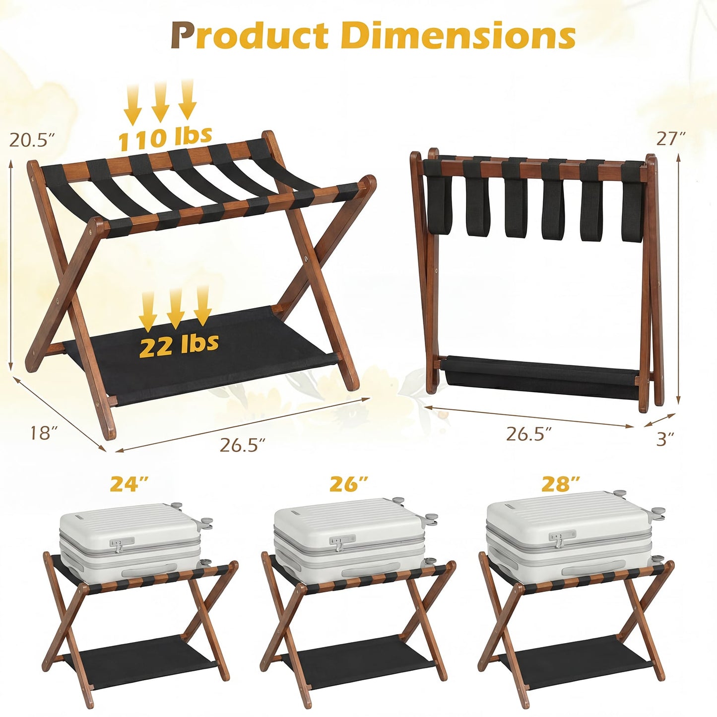 Solid Rubberwood Folding Luggage Rack, Nylon Shelves, Set Of 2 Shoe Racks & Storage Benches at Gallery Canada