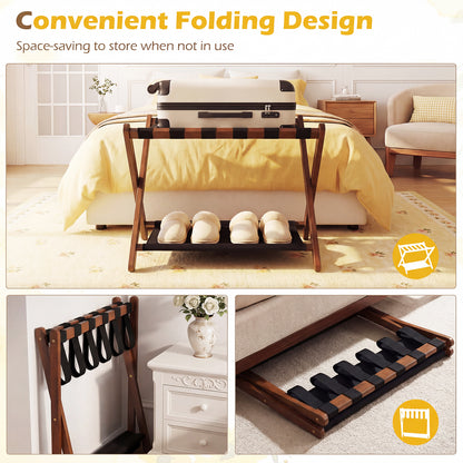 Solid Rubberwood Folding Luggage Rack, Nylon Shelves, Set Of 2 Shoe Racks & Storage Benches at Gallery Canada