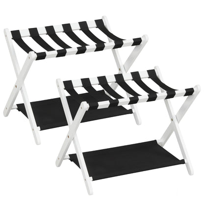 Rubberwood Folding Luggage Rack, Nylon Shelves, Set of 2, Black, White Shoe Racks & Storage Benches Black & White at Gallery Canada