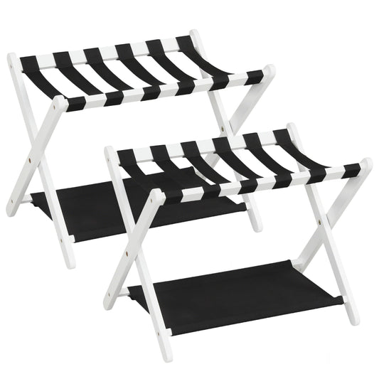 Rubberwood Folding Luggage Rack, Nylon Shelves, Set of 2, Black, White Shoe Racks & Storage Benches Black & White at Gallery Canada